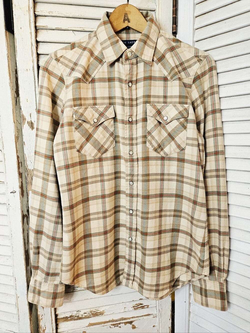 Ralph Lauren 100% Cotton Plaid Flannel Western Style Snap Front Shirt Size 4